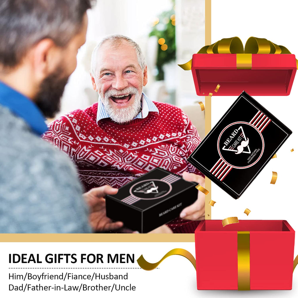 ABUDICS Gifts for Men, Beard Kit, Beard Grooming Kit w/Beard Oil Beard Balm Beard Brush Beard Comb Beard Scissors, Gifts for Dad Husband Him Boyfriend
