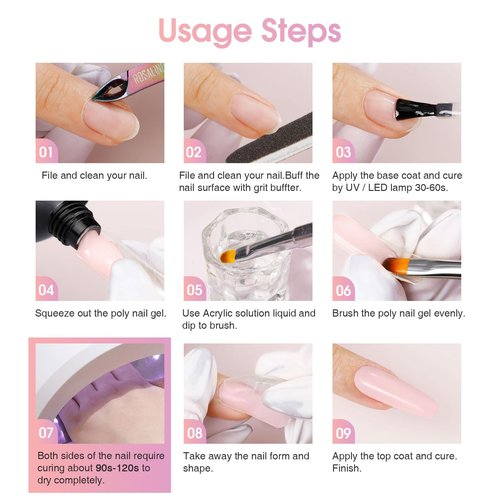 ROSALIND 2 PCS 2oz/60ml Pink Poly Extension Gel Set Bulider Pink Gel for Nail Art, Nail Thickening Poly NailTube Need UV Lamp