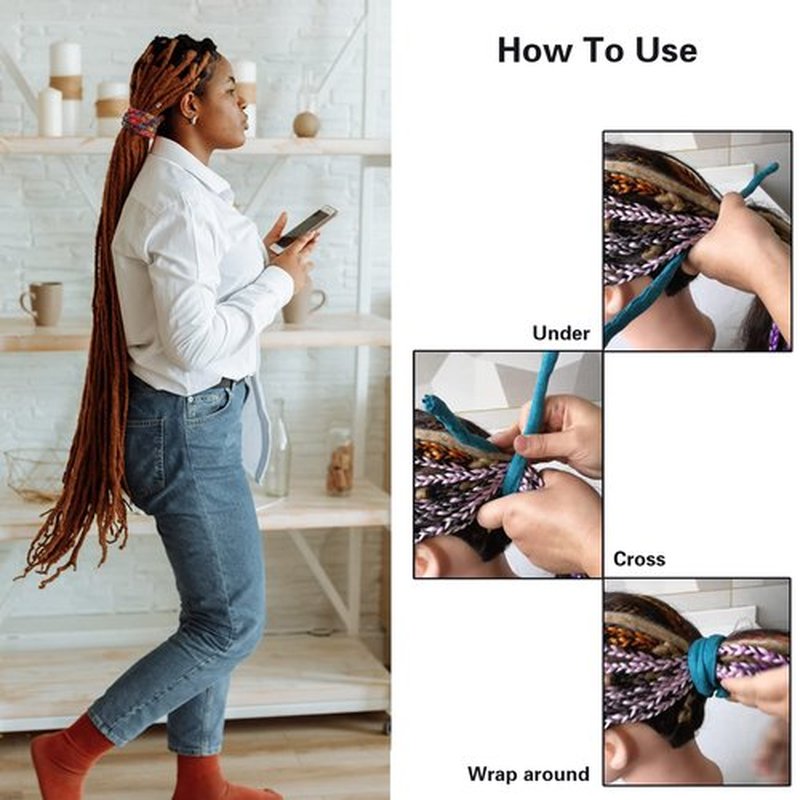 32''/82cm Spiral Lock Hair Tie For Long Thick Dreads Dreadlock Accessory Dreadlock Hair Ties for Women and Men Ponytail Holders Colorful Dread Hair Tie Thick Dreads Hair Holder (Dark)