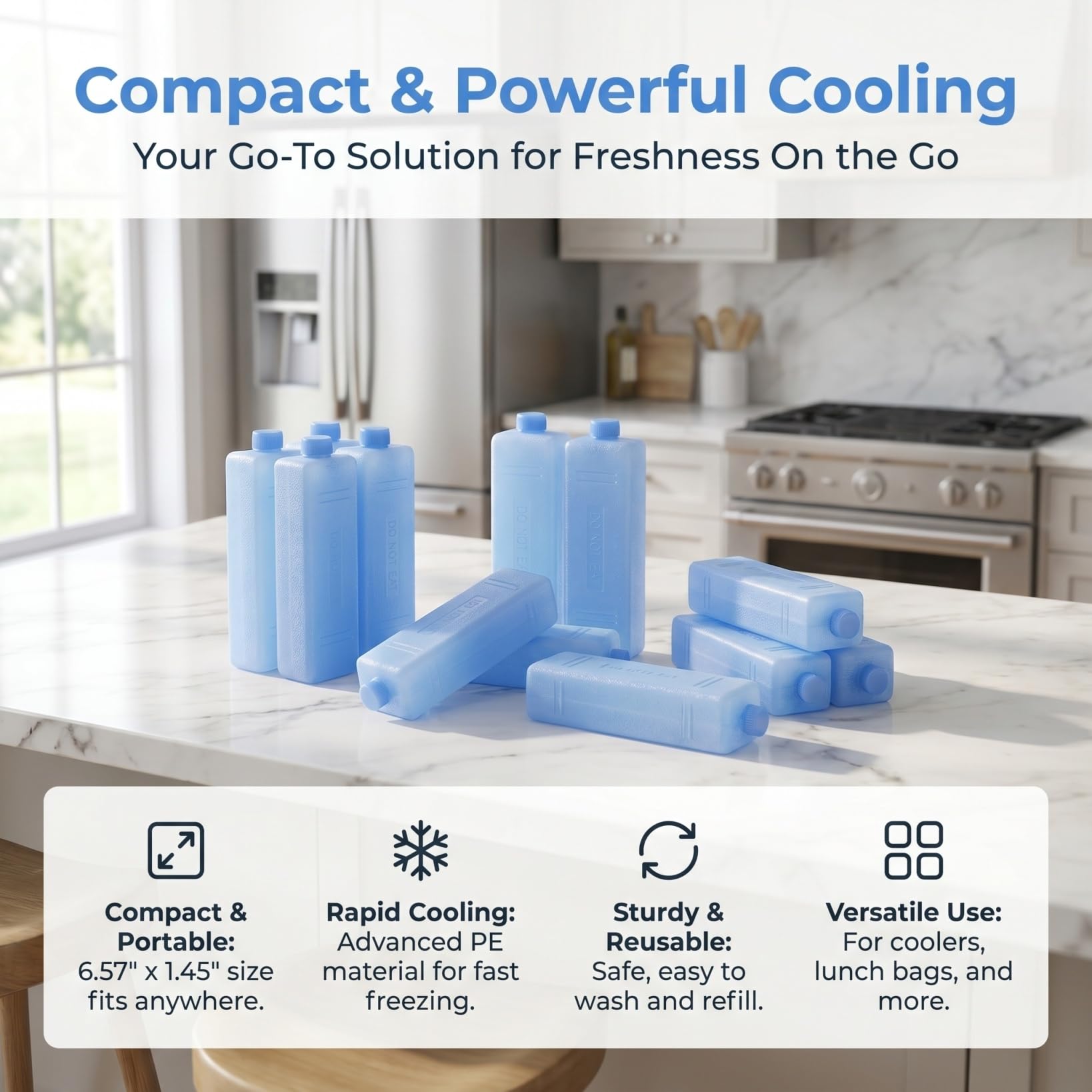 Housoutil 12pcs Reusable Ice Packs, Ice Packs for Cooler Lunch Bags Breastmilk Storage Bottle Daily Use Freezer Air Conditioner Fan