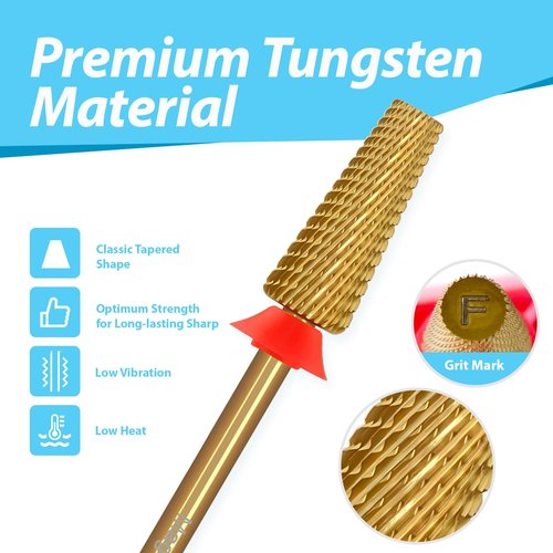 MagiBling Cross Cut Nail Drill Bits, 3/32'' Professional Middle Size Tungsten Carbide Tapered Barrel Bit, Left and Right Hand Use, Manicure Pedicure Cuticle Soft Hard Gel Polish Fast, Fine