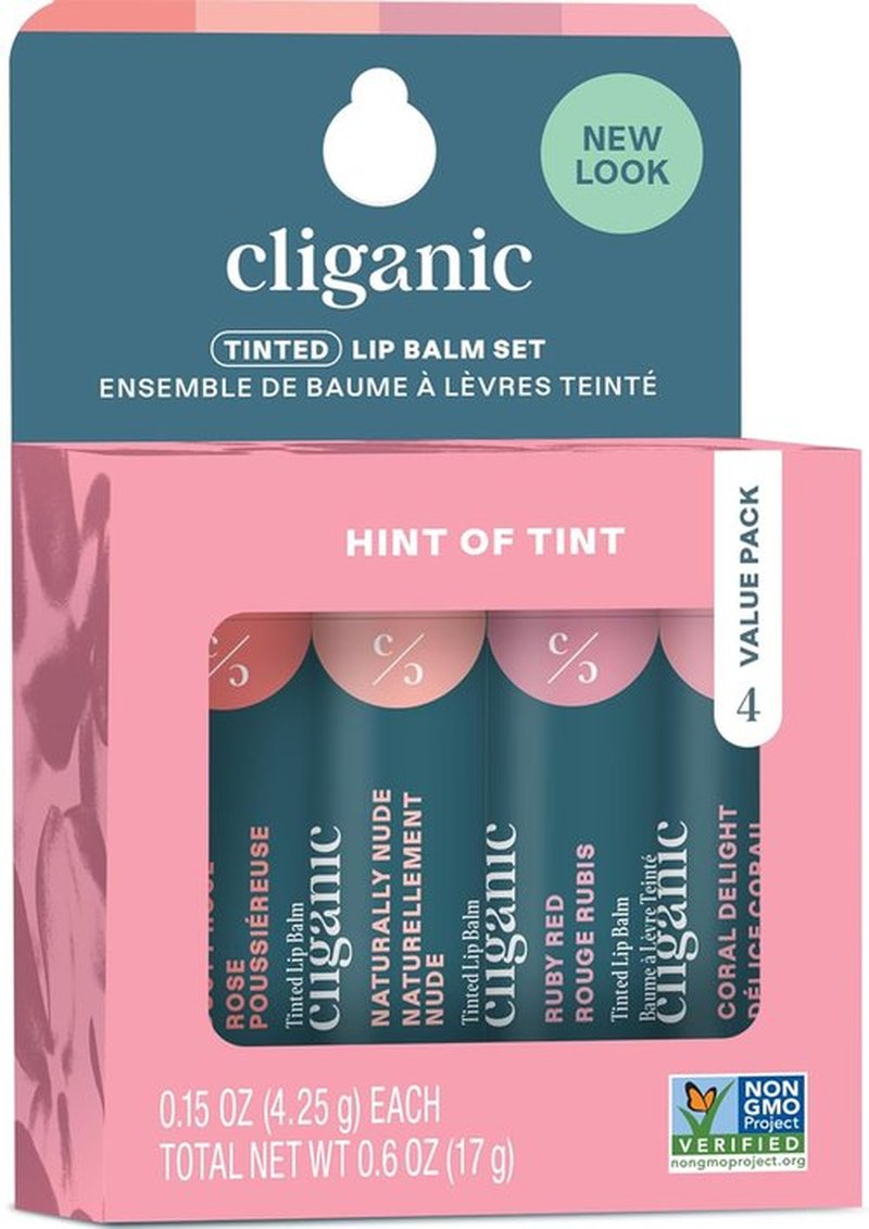 Cliganic Tinted Lip Balm Set | Hydrating & Vitamin E Enriched | 4 Colors | Perfect Stocking Stuffer Gift