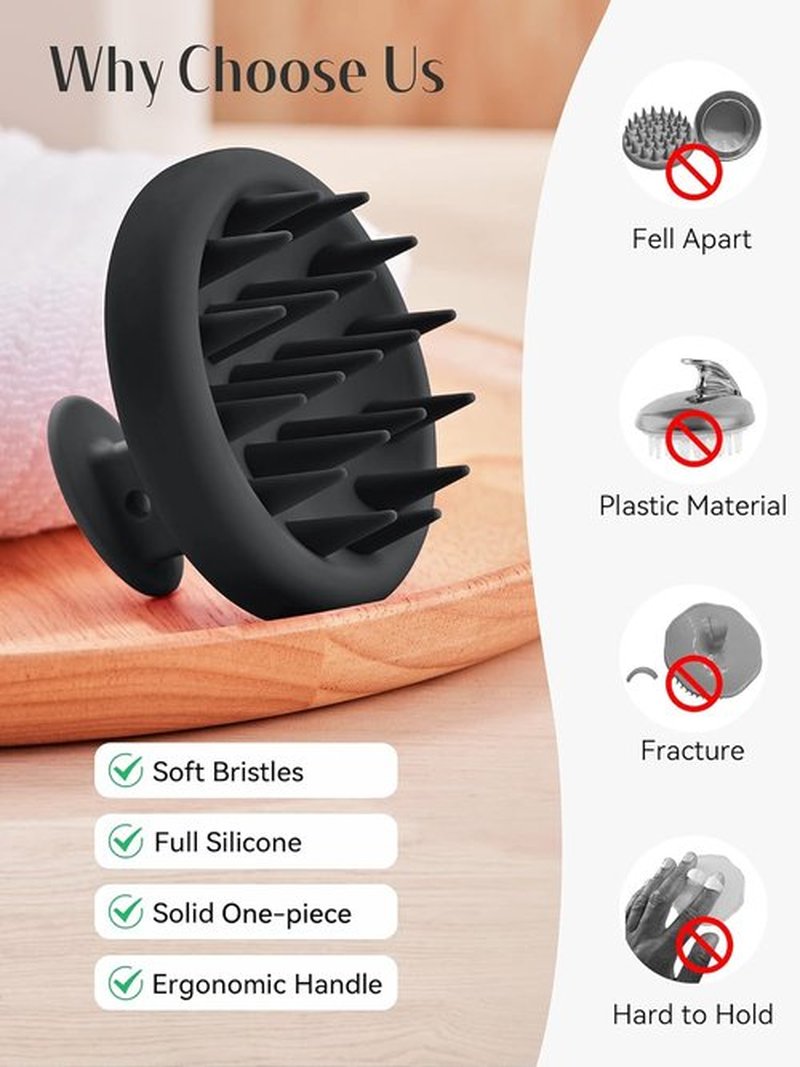 HEETA Scalp Massager - Hair Growth Scrubber with Soft Bristles | Silicone Exfoliator for Dandruff & Relaxation - Black