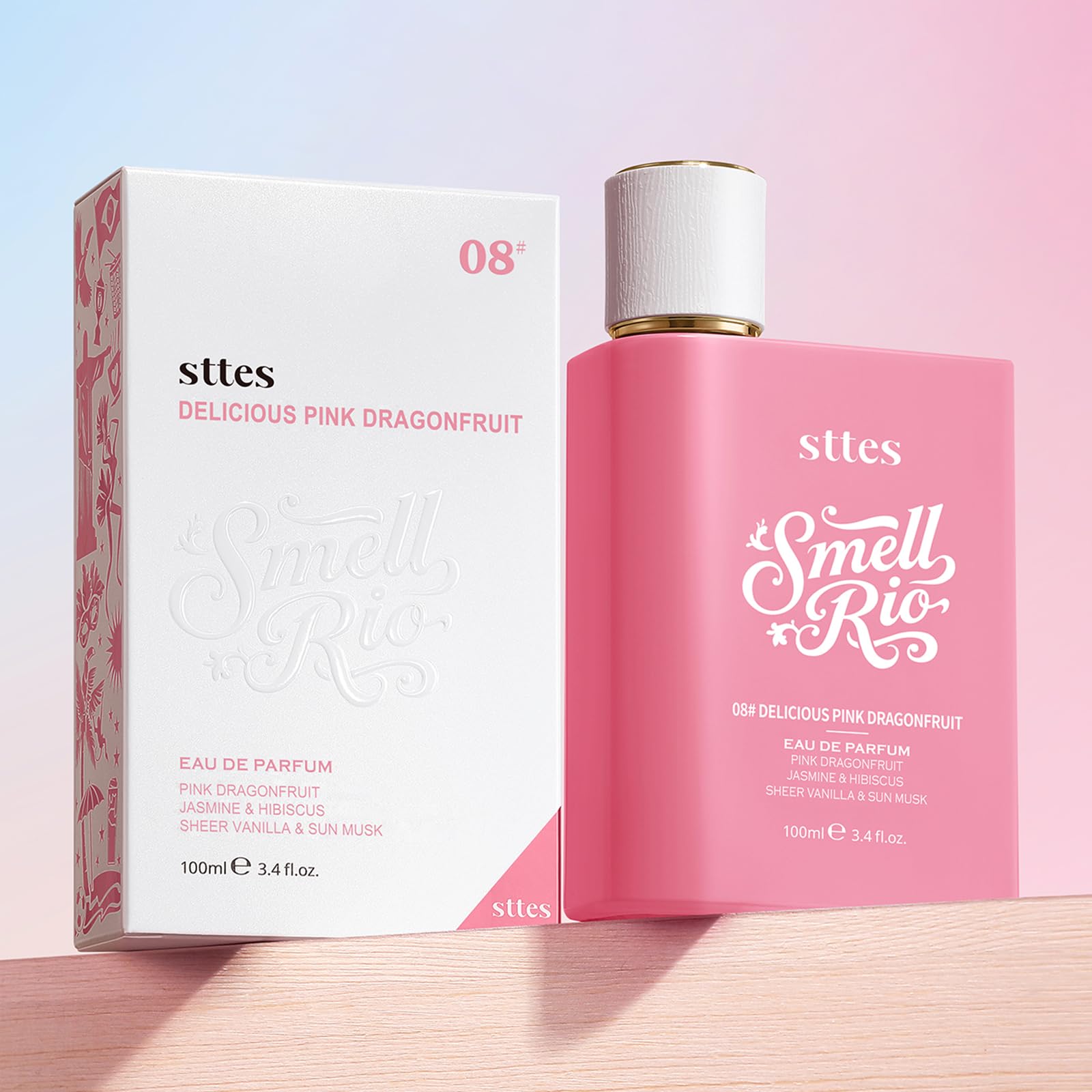 Sttes Smell Rio 08# (Delicious Pink Dragonfruit) Eau de Parfum for Women, Fruity Floral Perfume with Pink Dragonfruit, Lychee, Jasmine, Hibiscus, Vanilla & Sun Musk, 100ml/3.4 Fl Oz