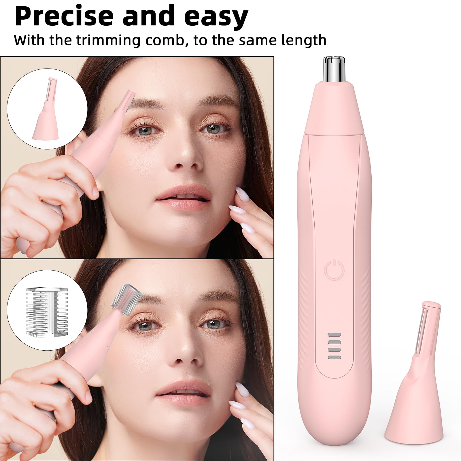 Setonia Ear and Nose Hair Trimmer for Men Women, Eyebrow and Facial Hair Trimmer with Powerful Motor and Dual-Edge Blades Rechargeable Painless 2 in 1 Metal Trimming Tool (Beige)