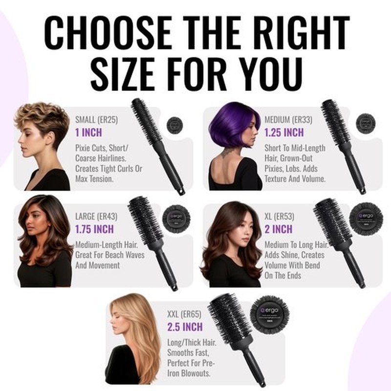 ERGO Ceramic Ionic Round Brush - Salon Quality Blowout Tool for Volumizing Hair - 2" Size