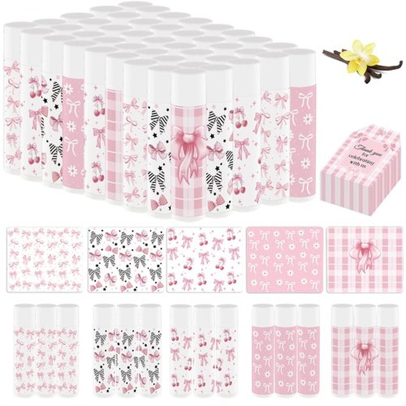 50 Pack Pink Bow Baby Shower Favors Bulk Lip Balm Girls Favors Gifts for Bachelorette Girls Bow Moisturizing Lip Care Pretty lipstick Birthday Party Supplies (pink bow)