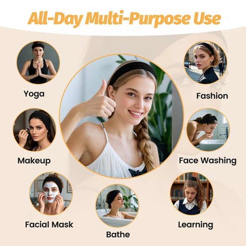 Headbands for Women - 6 Pack Wide Elastic Hairbands | Ultra-Soft Moisture Wicking Sports Headband | Non-Slip Accessories Bands for Fashion, Workouts, Yoga, Daily Use (6 Pack Black)