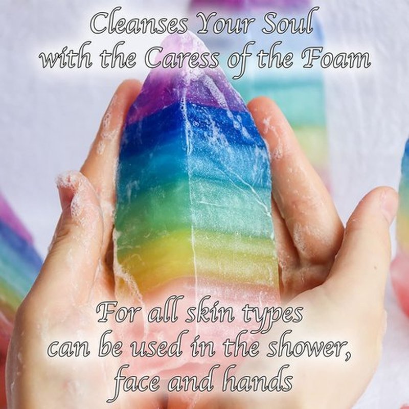 Crystal Chakra Soap Rock - Healing Crystals Gemstone Bar with Jasmine Essential Oil - Handmade Aromatherapy Skincare - Moisturizing Spiritual Gift for Women and Men
