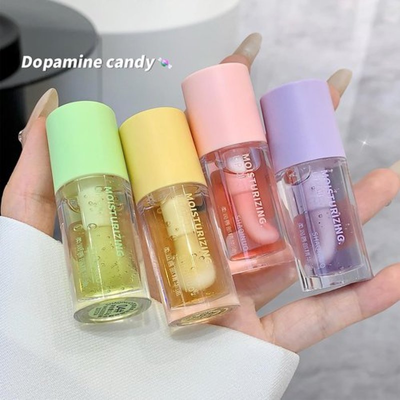 4pcs Hydrating Lip Gloss, Fruit Flavoured Plumping Lip Oil, Nourishing Glossy Transparent Lip Balm, Moisturizing Tinted Toot Lip Balm for Dry Lips 0.48 OZ