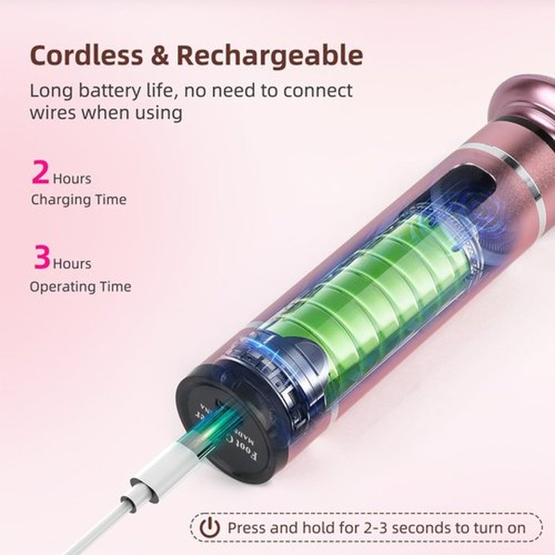 Electric Foot File Callus Remover - 3 Speeds & 4 Nano Glass Heads for Smooth Feet - Professional Pedicure Tool for Dead Skin Hard & Cracked Heels - Rechargeable & Portable