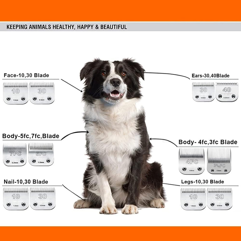 5PACK Dog Grooming Clipper Replacement Blades Compatible with Andis Pet Clipper/Oster A5/Wahl KM Series Dog Clipper with Ceramic Blade & Stainless Steel Blade (#10+5FC+7FC+3FC+4FC)
