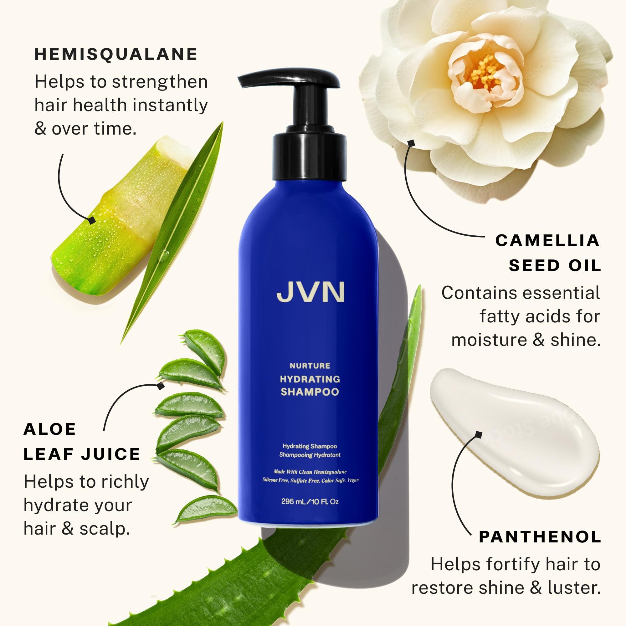 JVN Nurture Hydrating Shampoo, 10 Fl Oz, Detangles & Softens Hair, Moisture and Deeply Nourishing Shampoo, Color Safe Hair Care for Women and Men, Non-Toxic, Silicone and Sulfate Free
