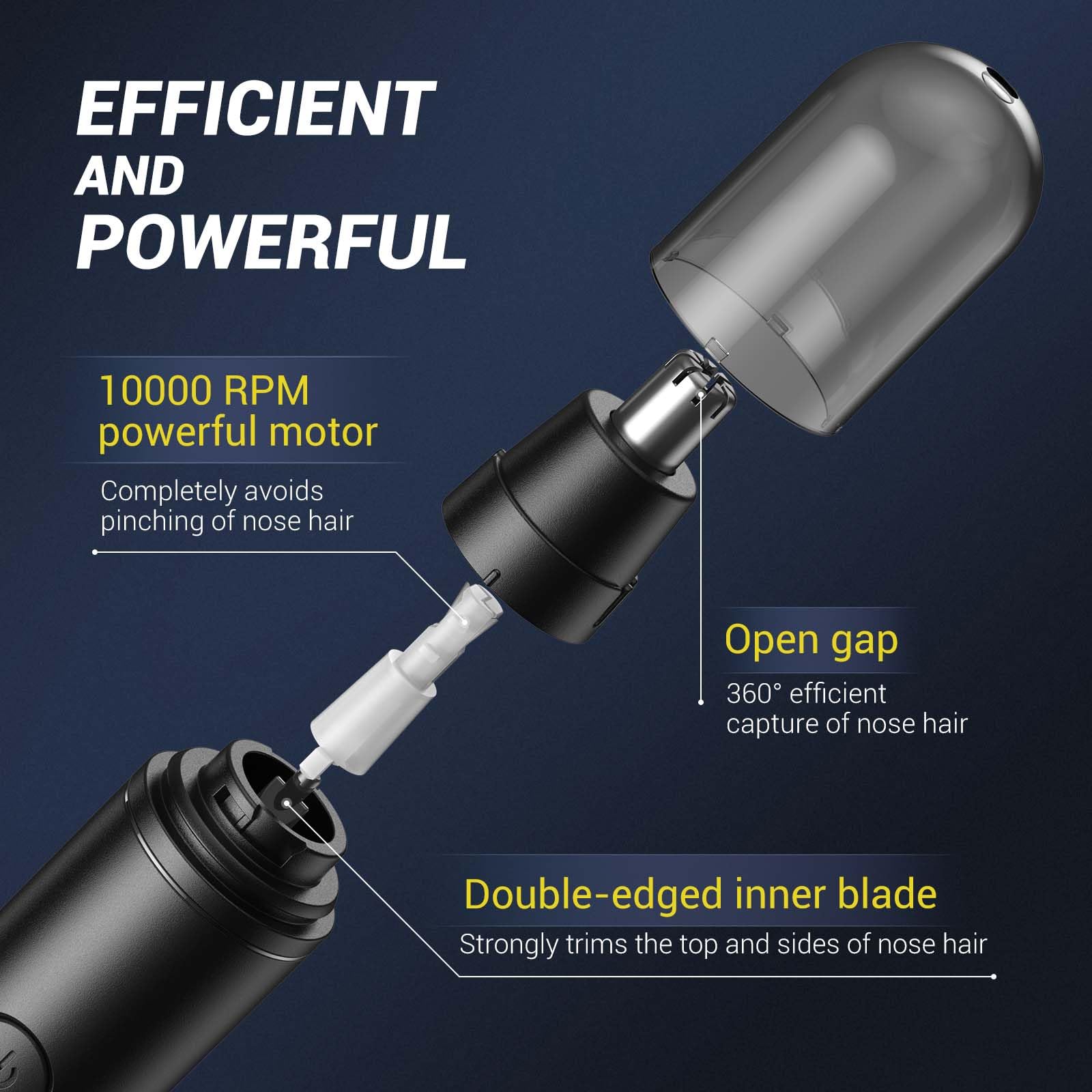 HOOICB Nose Hair Trimmer for Men, Ear Hair Trimmer Grooming, IPX7 Waterproof, Built-in Rechargeable Battery
