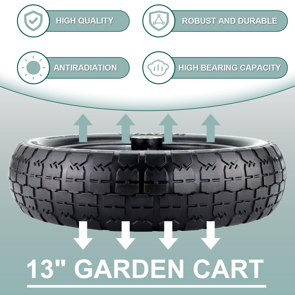 13"Garden Cart Tire Replacement for 13" Flat-Free Tire and Wheel with 5/8" Axle Borehole, 2.1" Offset Hub, 3.15" Wide Tires Used for Wheelbarrow Garden Cart and Trolleys, 4-Pack by Cenipar