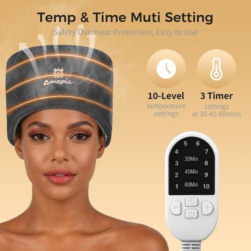 Thermal Heat Cap for Deep Conditioning - Electric Steamer Cap with 10-Level Temperature Control, Fast Heating for Natural & Afro Hair Care at Home