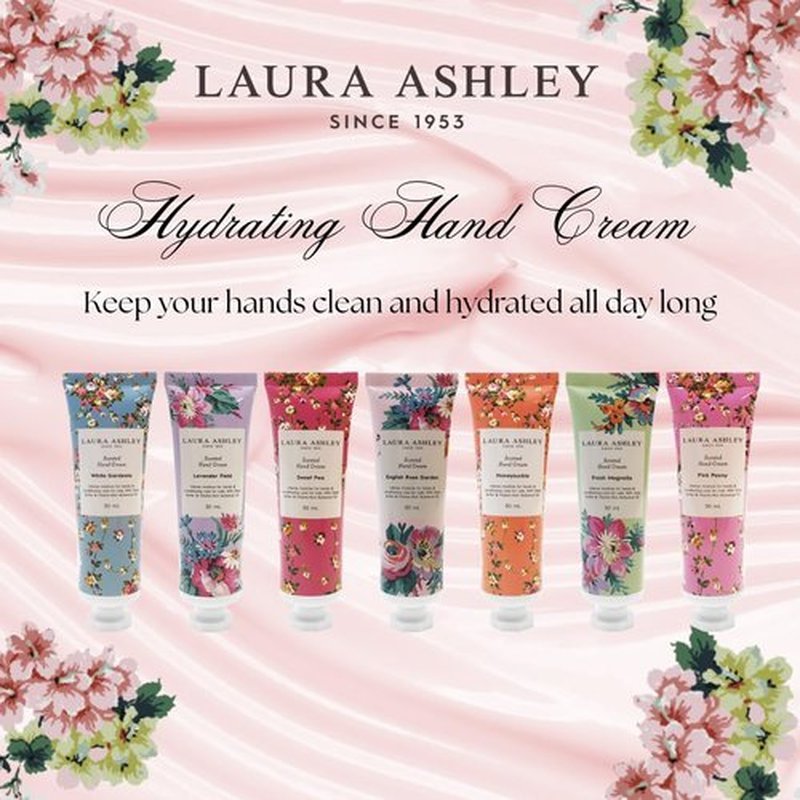 Laura Ashley Hand Cream Set - 7 Piece Hand Lotion Collection for Women, Travel Size Moisturizing Lotion for Dry Skin with Rose, Lavender, Magnolia & Floral Scents - 30ml Each