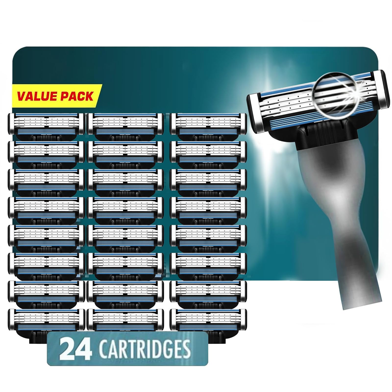 Mach 3 Razor Blade Refills for Men - 24PCS Compatible With Mach3 Razors, Triple-layer Manual Compatible with Mach 3 Razor Blades Refills Pack, Precisi