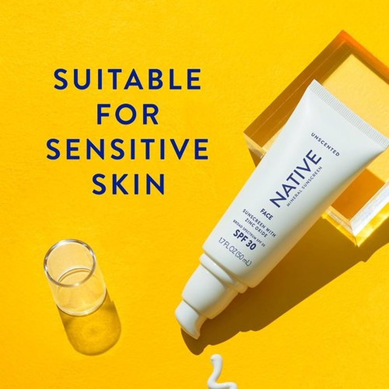 Native Sunscreen SPF 30 - Zinc Oxide, Dermatologist Tested, Unscented & Lightweight | 5 Ounces for Sensitive Skin