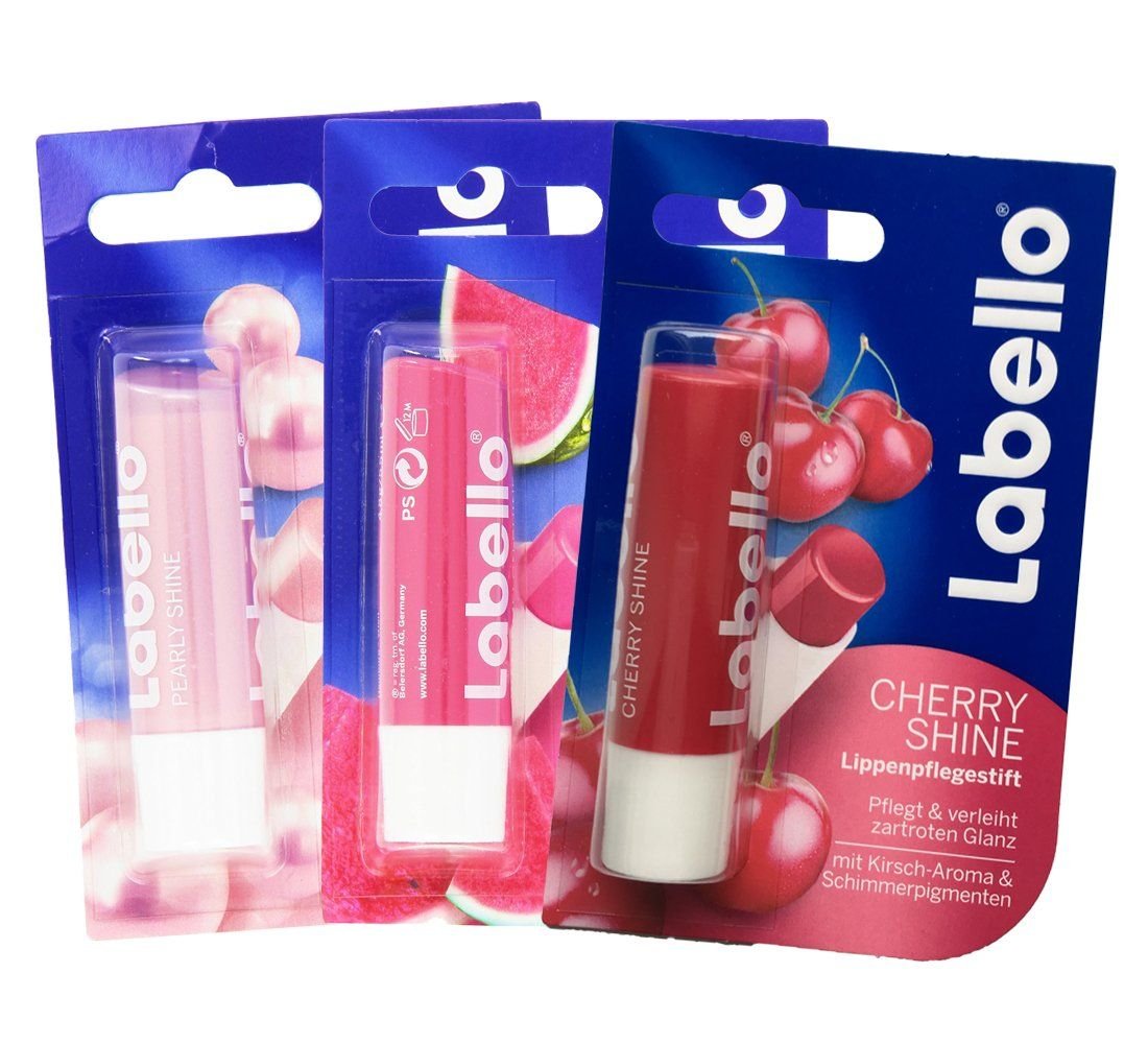 Labello Pearly Shine, Labello Watermelon Shine, Labello Cherry Shine Lip Balm Bundle