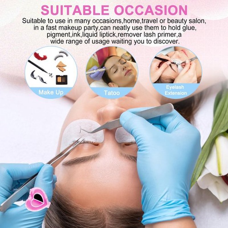 NXJ INFILILA Glue Rings for Eyelash Extensions 300PCS Disposable Rings for Lashes Lovely Heart Shape, Makeup Plastic Nail Art Lash Glue Holder Cups for Extension Supplies Pink