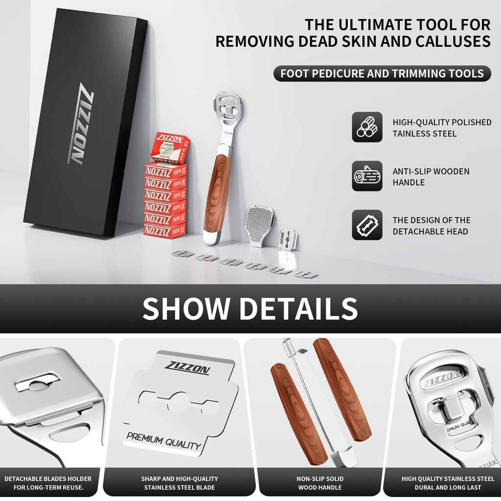 Foot Care Pedicure Callus Shaver Hard Skin Remover Wood Handle 70 Blades