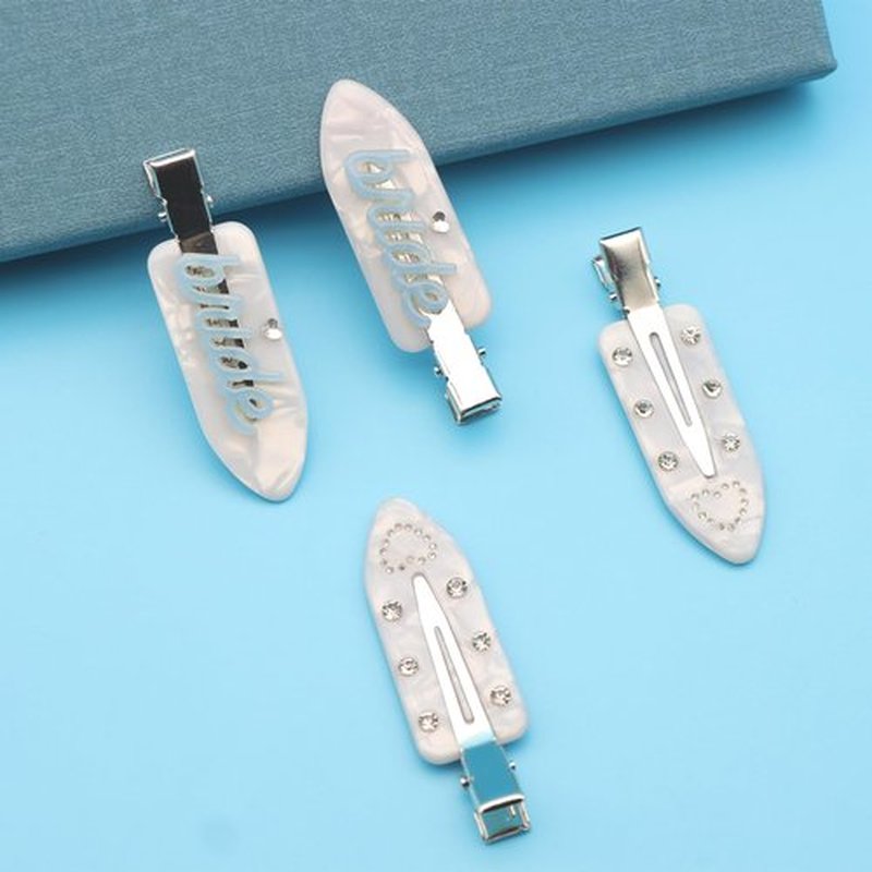 4PCS Bride Hair Clips, Blue White Bridal Creaseless Hair Clips, Diamond Bridal Hair Accessories, Bride Gifts Suitable for Bachelorette Party Accessories Wedding Bridal Shower Engagement (White)