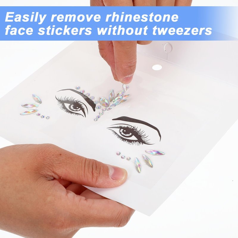 Yuanchu 4 Sets Face Gems for Women, Self-Adhesive Glitter Freckles Face Jewels Temporary Tattoo Eye Face Gems Stickers on Rave Festival Party Gift Mermaid Rainbow Face Gem Halloween Makeup Dress-up