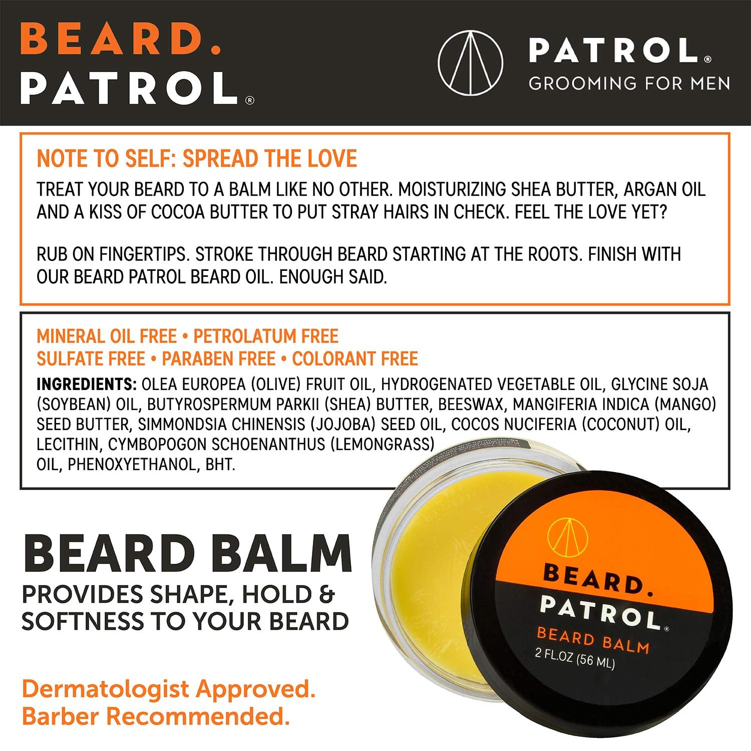 Bump Patrol Beard Patrol Beard Balm for Men – Mustache Softener and Tamer with Argan Oil, Shea & Cocoa Butter, Softens, Strengthens, and Controls Mustaches – Lemongrass Scent - Pack 1