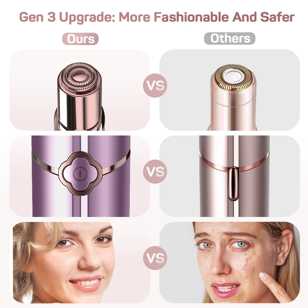 Facial Hair Removal for Women, Ladies Face Shaver(Rechargeable) for Chin Upper Lip Neck Armpits, Included 4 Replacement Heads, with a Velvet Storage Pouch
