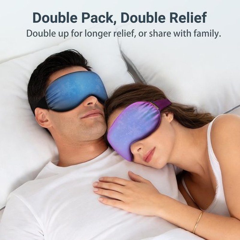 2PCS Cold Eye Mask: Cooling Eye Mask for Puffy Eyes, Headache, Migraines Relief - Cold Compress for Dark Circles, Tired Eyes, After Surgery - Reusable Gel Ice Pack, Weighted Sleep Mask(Black,Purple)