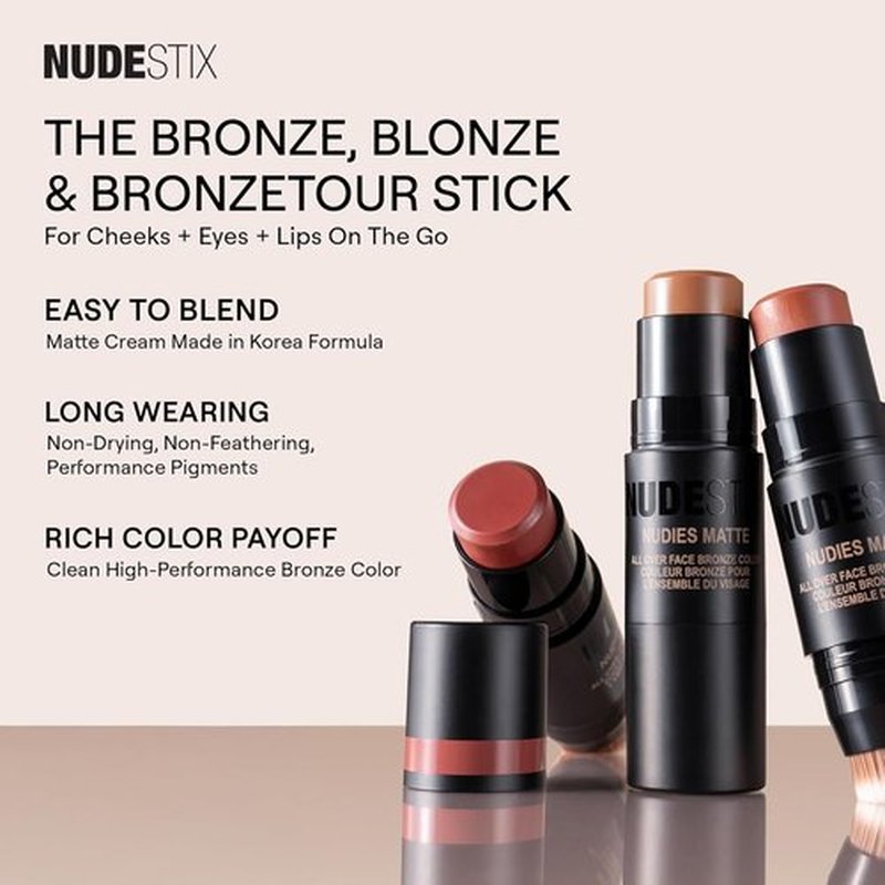 Nudestix Nudies Bronze All Over Matte Bronzing Stick - 3-in-1 Cream Bronzer for Cheeks, Eyes & Lips | Natural Contour & Sun-Kissed Glow