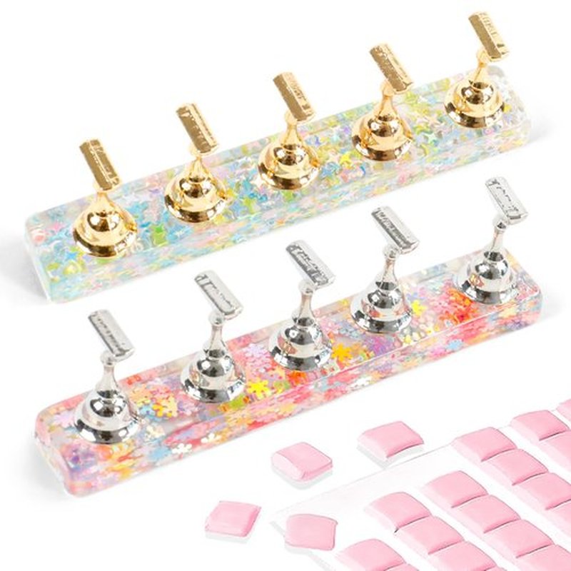 ANGNYA 2 Sets Nail Stand for Press on Nails Display, Magnetic Press on Nail Stand with 96 PCS Reusable Adhesive Putty, Nail Tips Practice Painting Holder for DIY Nail Art Tools