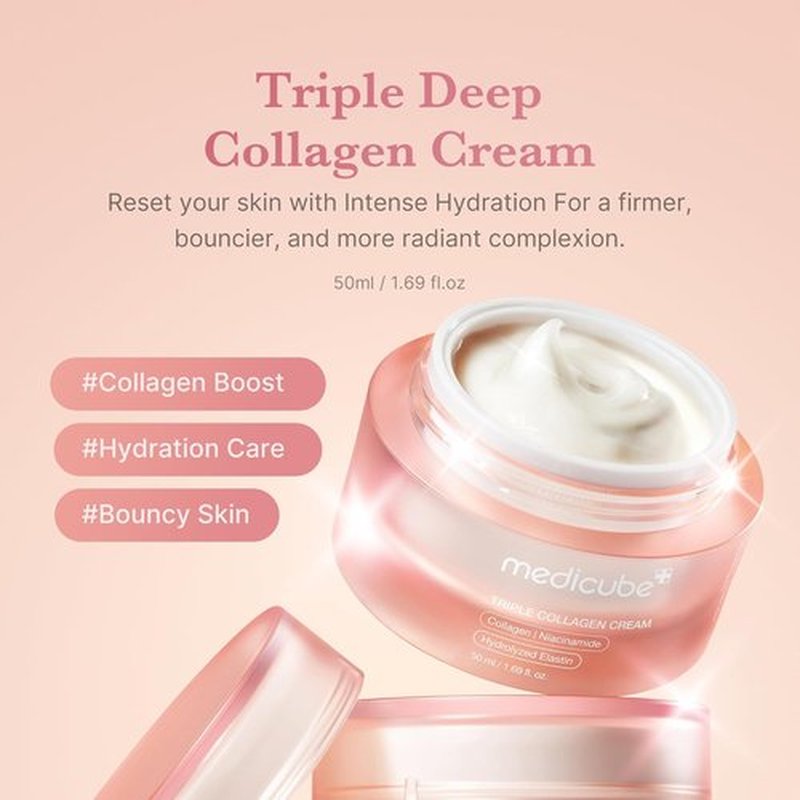 Medicube Triple Collagen Cream - Hydrating & Firming Moisturizer with Hyaluronic Acid & Shea Butter - 1.69 oz