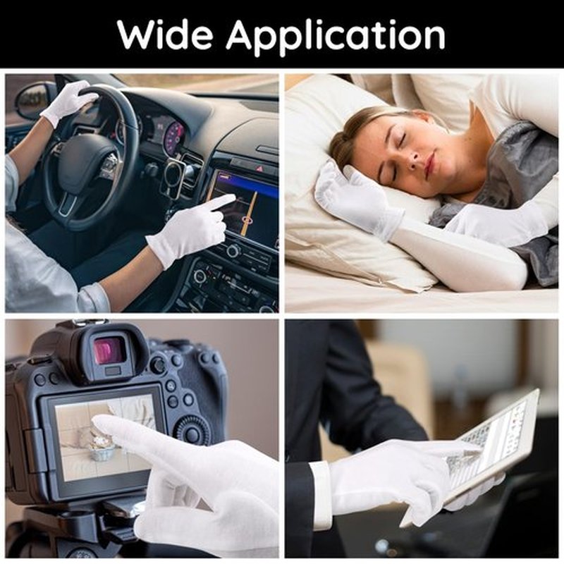 Segbeauty 12pcs Touchscreen Fingers Moisturizing Gloves, 6 Pairs Hand Gloves Moisturizing Overnight with Elastic Band for Women and Men, White Cotton Gloves Overnight Sleeing for Work Dry Hands Medium