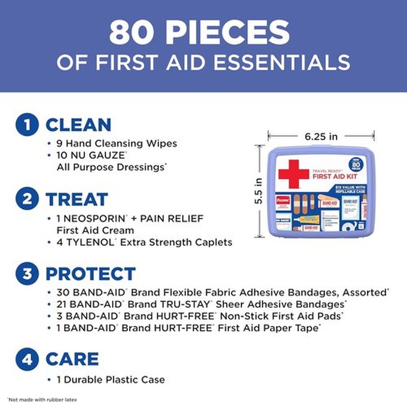 BAND-AID Brand Portable Emergency First Aid Kit - 80 Pieces for Home, Travel & Outdoor Use