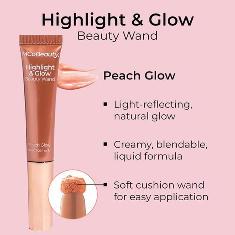 MCoBeauty - Highlight And Glow Beauty Wand - Buildable Liquid Highlighter In Peach Coral - Soft, Radiant Finish