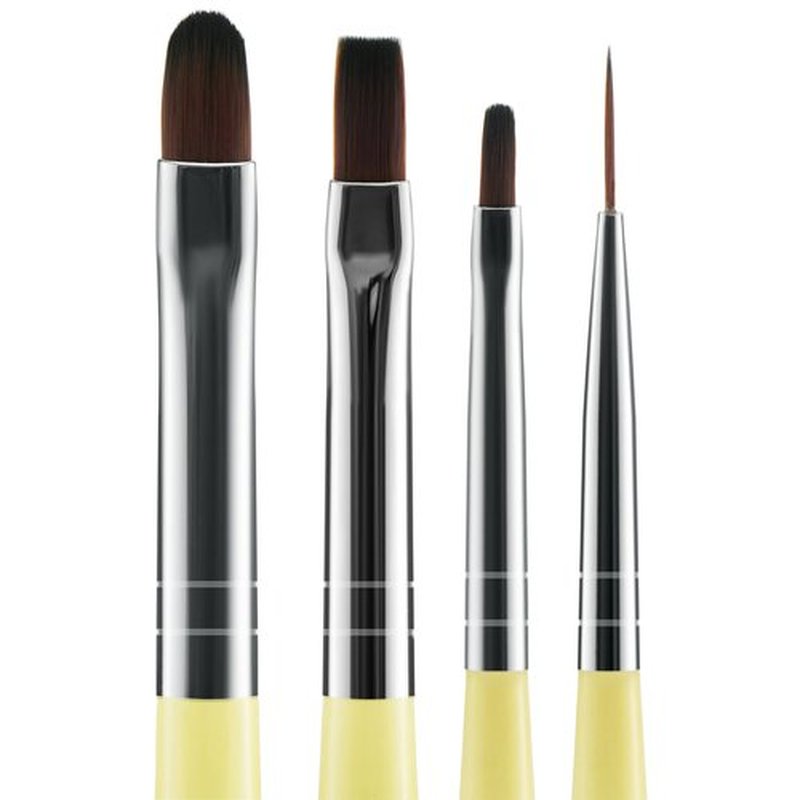Beaute Galleria 4-Piece UV Gel Nail Art Brush Set - Pro Flat, Carved, Detailer, Round for Fine Line, Detailer, Outline, Striping, Polygel Nails, Gel Sculpting, Nail Tips