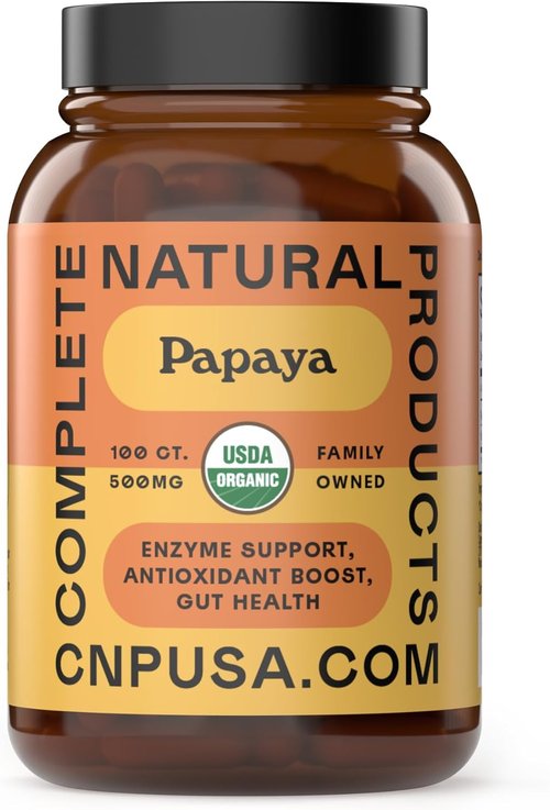 Papaya Enzyme Capsules 500mg - Organic Digestive Support with Papain | Vegan, Non-GMO, Fast Absorbing