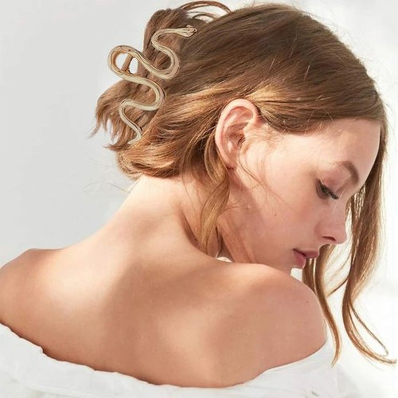 Large Snake Metal Hair Claw Clips - 4.3 Inch Non-Slip Threaded Gold Barrettes for Thick, Shiny Hair - Strong Crab Claws for Women and Girls with Thick Hair