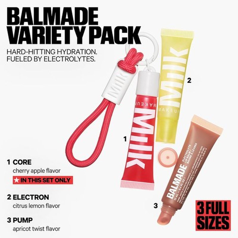 Milk Makeup Hydrating Lip Balm Gift Set - 3-Pack Sheer-Tinted Glosses for Plumper Lips | Full Size Electron, Pump & Core