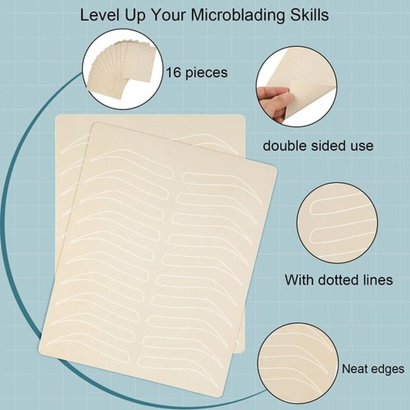 Maitys 16 Pieces Microblading Eyebrow Practice Tattoo Double Sided Fake Skin for Tattoo, Latex Eyebrows Fake No Ink Makeup Silicone Skins Microblading Practice Kit(White)