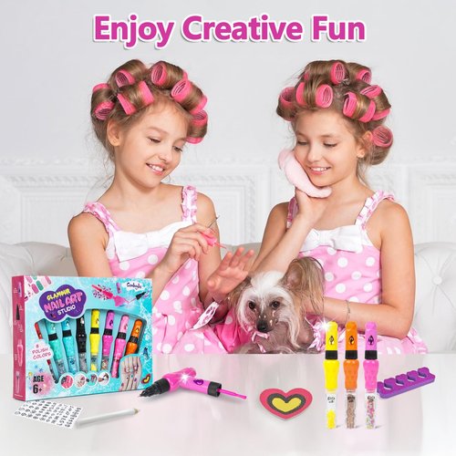8-Count Nail Art Pen Set for Kids, Non-Toxic Nail Polish & Glitter with Doodle Tip, Nail Art Kit for Girls 7-12, Birthday for 8-12, Toys for 10 Year Olds, Includes Stickers, Gems