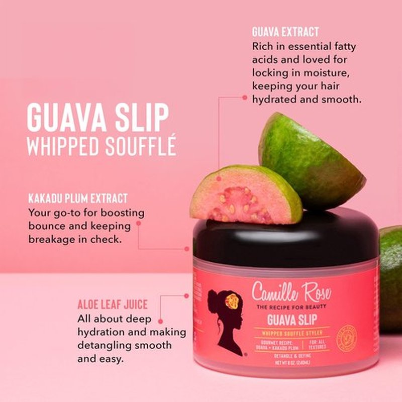 Camille Rose Guava Whipped Hair Styling Cream, with Kakadu Plum & Shea Butter to Detangle, Control Frizz & Define Strands, for All Hair Textures, 8 oz