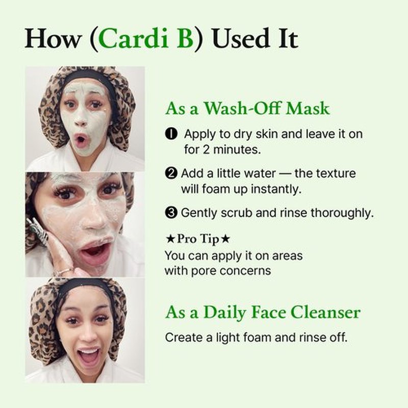 FULLY Green Tomato Facial Cleanser, Cardi B’s Clay Mask Cleanser for Deep Pore Cleanse & Pore Detox, Blackhead & Sebum Control, Gentle Face Wash for Women, Korean Skincare