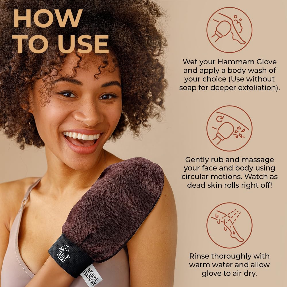 Natural Elephant Exfoliating Hammam Glove | Authentic Moroccan Kessa Body Scrub Mitt for Spa-Quality Skin Renewal (Chocolate Brown Single)