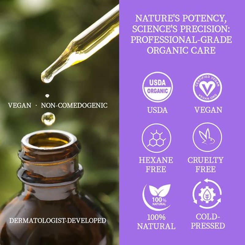 MMPANG Organic Face Oil with Lavender, Rosehip, Frankincense, Pomegranate & Vitamin E - USDA Certified Cold Pressed 100% Natural Anti-Aging Facial Oil for Moisturizing, Brightening - 1oz / 30ml