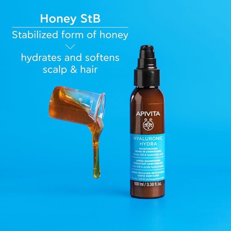 Apivita Hydration Leave-In Conditioner - Lightweight Moisturizing with Hyaluronic Acid & Aloe, Reduces Frizz, 100 mL / 3.38 oz