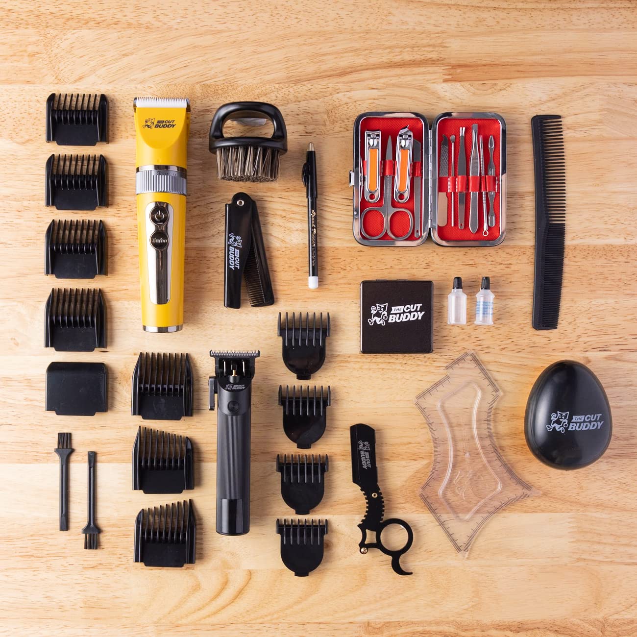 The Cut Buddy 35-Piece Beginner Trimming & Clipper Kit | Hair & Facial Hair Cutting Set | Simple DIY Barber Kit for Men | As Seen on Shark Tank