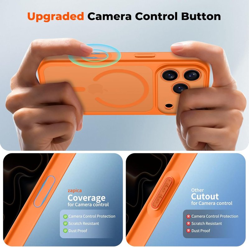 Zapica Magnetic iPhone 17 Pro Max Case - Upgraded Camera Control Button & Full Protection | Translucent Matte, Starry Orange